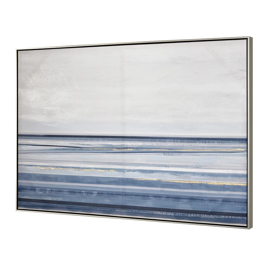 Atlas Lighting Plage 48in Wide Abstract Framed Wall Art | Blue & White Coastal Waterscape in Silver Frame | Living Room & Bedroom | Model WA11192-01