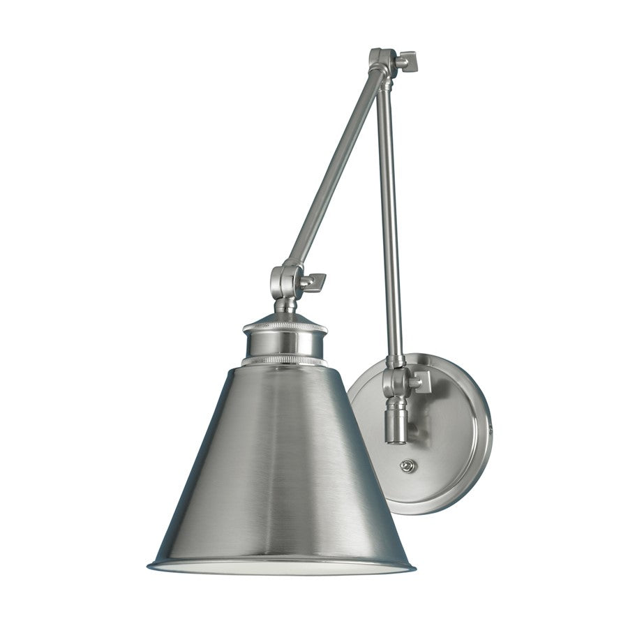 Atlas Lighting Aidan 8in 1-Light Swing Arm Sconce | Traditional Brushed Nickel and Nickel Metal Shade | Bedroom Reading & Living | Model WL11002-NK