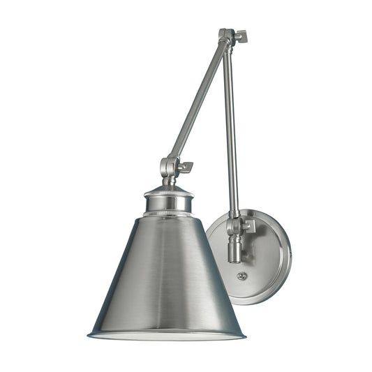 Atlas Lighting Aidan 8in 1-Light Swing Arm Sconce | Traditional Brushed Nickel and Nickel Metal Shade | Bedroom Reading & Living | Model WL11002-NK
