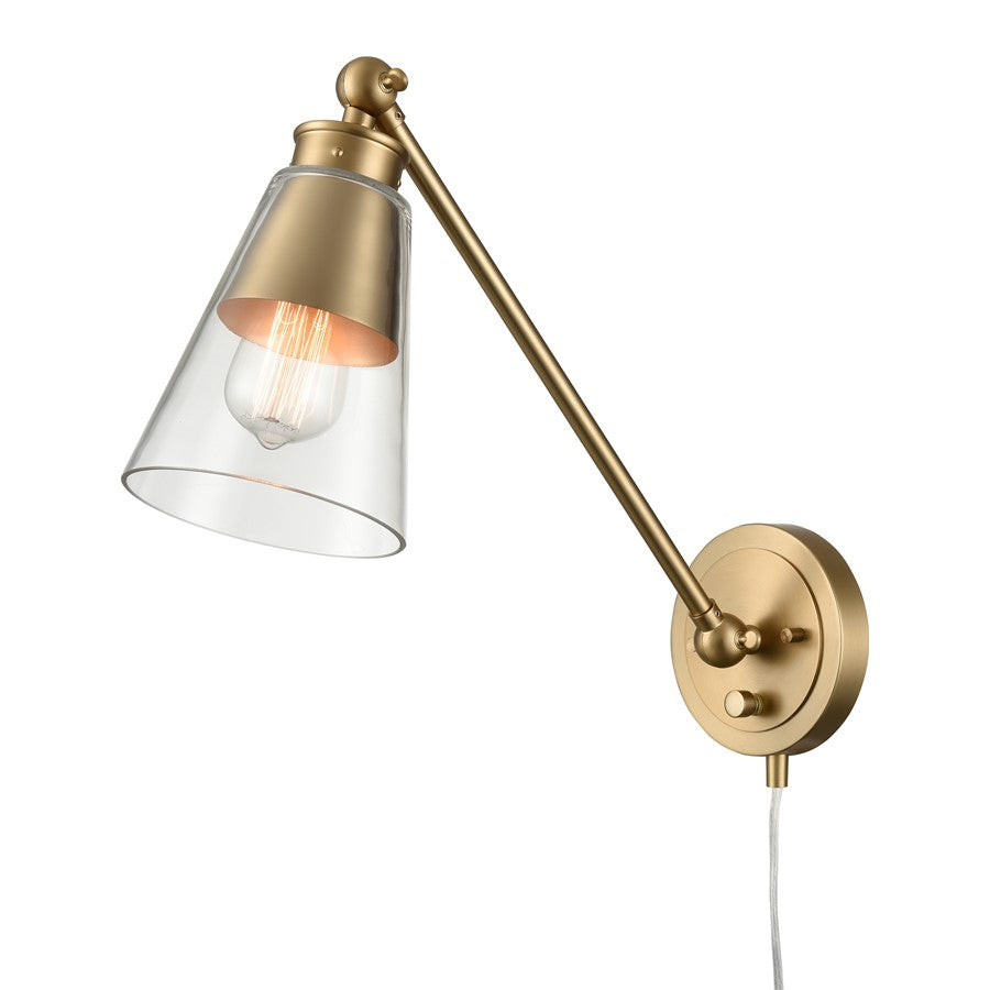 Atlas Lighting Albany 9.25in 1-Light Swing Arm Sconce | Transitional Brushed Gold and Clear Glass | Bedroom & Reading | Model WL11003-GD