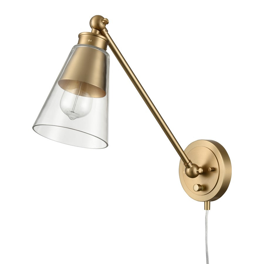 Atlas Lighting Albany 9.25in 1-Light Swing Arm Sconce | Transitional Brushed Gold and Clear Glass | Bedroom & Reading | Model WL11003-GD