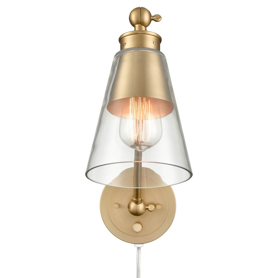Atlas Lighting Albany 9.25in 1-Light Swing Arm Sconce | Transitional Brushed Gold and Clear Glass | Bedroom & Reading | Model WL11003-GD