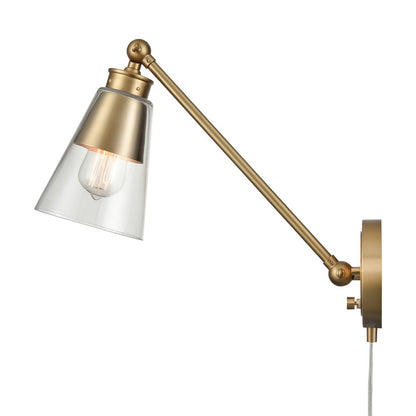 Atlas Lighting Albany 9.25in 1-Light Swing Arm Sconce | Transitional Brushed Gold and Clear Glass | Bedroom & Reading | Model WL11003-GD