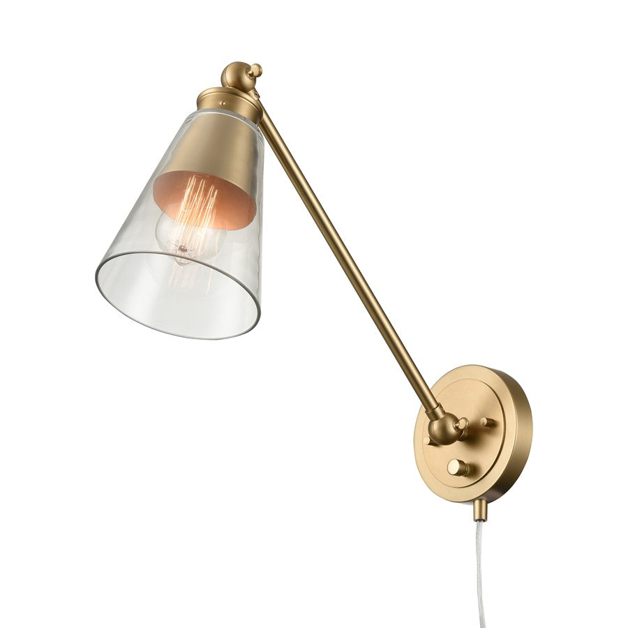 Atlas Lighting Albany 9.25in 1-Light Swing Arm Sconce | Transitional Brushed Gold and Clear Glass | Bedroom & Reading | Model WL11003-GD