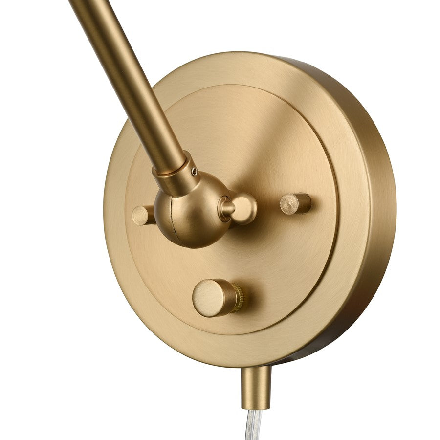 Atlas Lighting Albany 9.25in 1-Light Swing Arm Sconce | Transitional Brushed Gold and Clear Glass | Bedroom & Reading | Model WL11003-GD