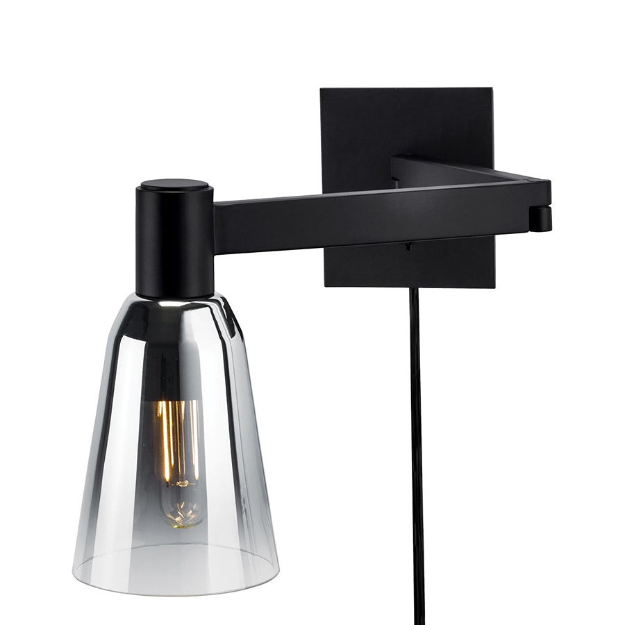 Atlas Lighting Audrey 20in 1-Light Swing Arm Sconce | Transitional Matte Black and Black Glass | Bedroom & Office | Model WL11004-BK