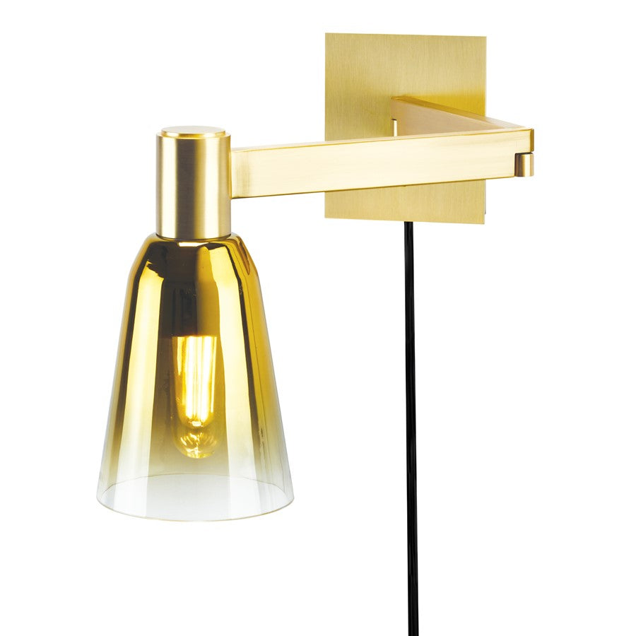 Atlas Lighting Audrey 20in 1-Light Swing Arm Sconce | Transitional Satin Brass and Gold Glass | Bedroom & Office | Model WL11004-BS