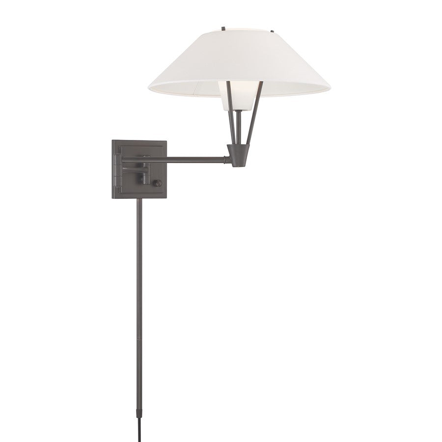 Atlas Lighting Cody 14in 1-Light Swing Arm Sconce | Traditional Oil Rubbed Bronze and White Fabric | Bedroom & Office | Model WL11005-BZ