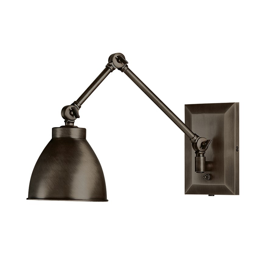 Atlas Lighting Maggie 22in 1-Light Swing Arm Sconce | Traditional Architectural Bronze and Bronze Metal Shade | Bedroom & Reading | Model WL11007-BZ