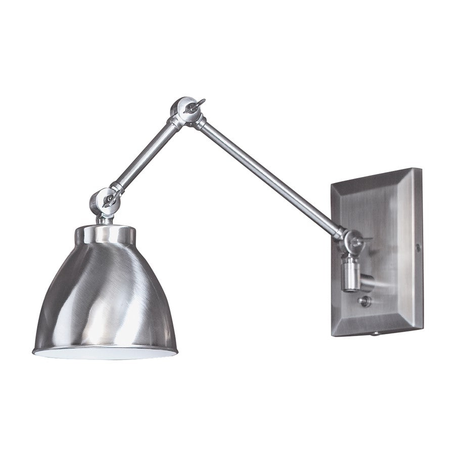 Atlas Lighting Maggie 22in 1-Light Swing Arm Sconce | Traditional Pewter and Gray Metal Shade | Bedroom & Reading Nook | Model WL11007-SV