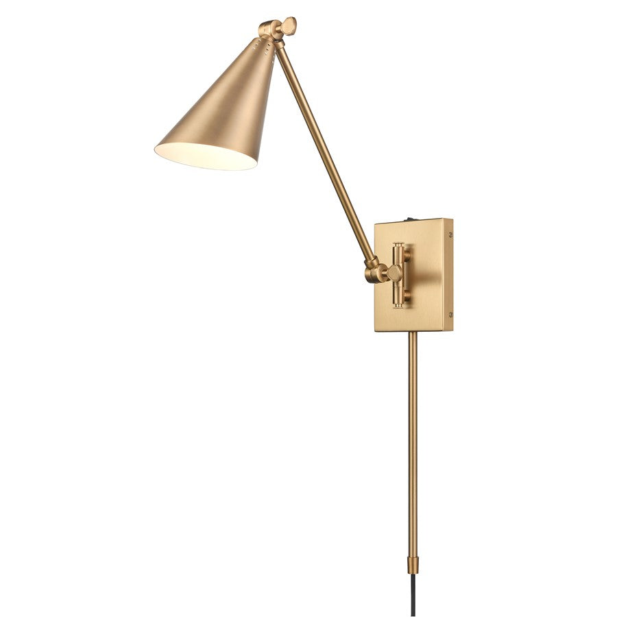 Atlas Lighting Whitmire 4.75in 1-Light Wall Sconce | Brushed Gold Metal | Bedroom & Hallway Reading Light | 4.75 x 17.75 x 10.5 in | Model WL11009-GD