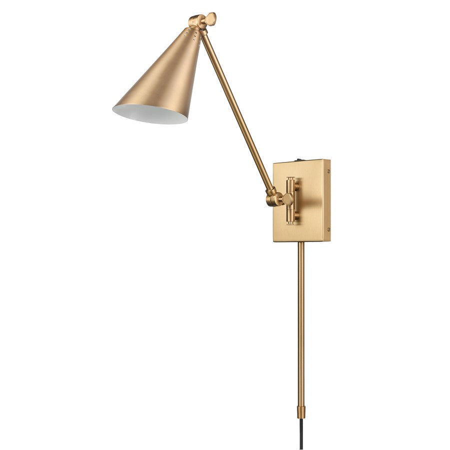 Atlas Lighting Whitmire 4.75in 1-Light Wall Sconce | Brushed Gold Metal | Bedroom & Hallway Reading Light | 4.75 x 17.75 x 10.5 in | Model WL11009-GD