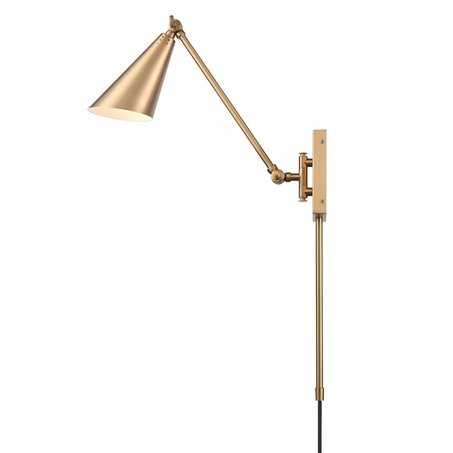Atlas Lighting Whitmire 4.75in 1-Light Wall Sconce | Brushed Gold Metal | Bedroom & Hallway Reading Light | 4.75 x 17.75 x 10.5 in | Model WL11009-GD