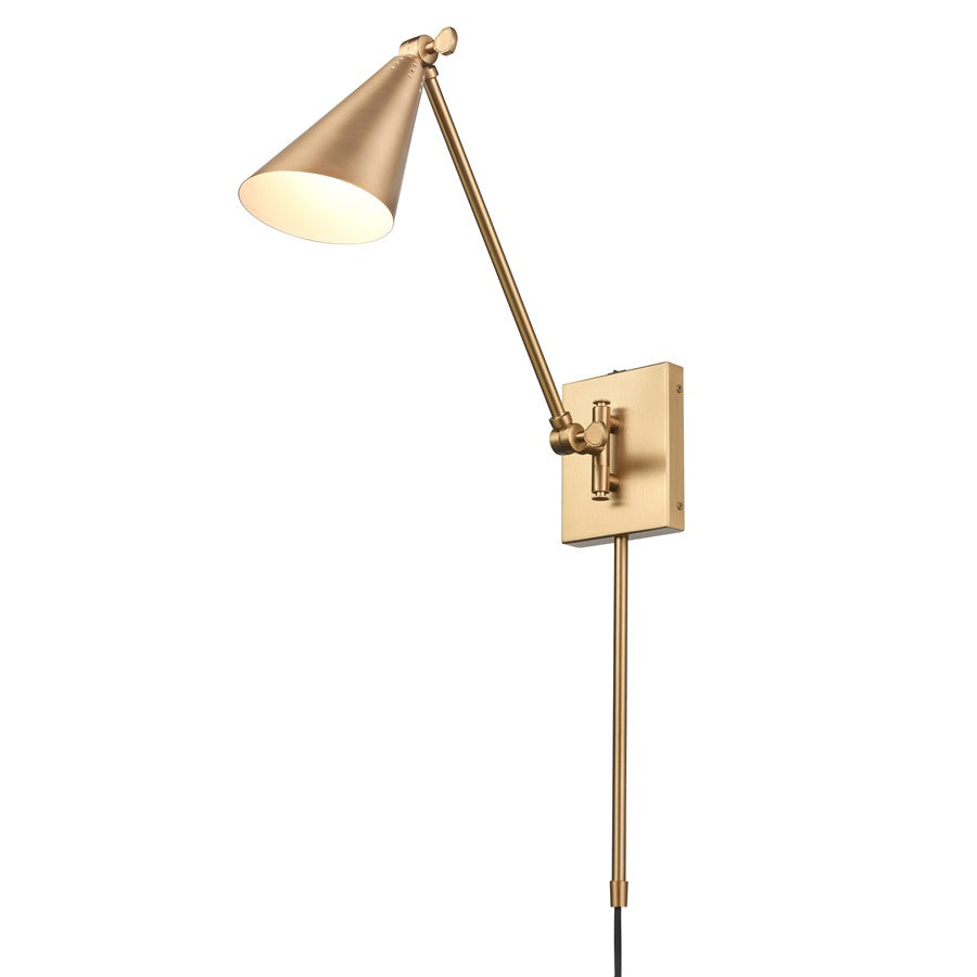 Atlas Lighting Whitmire 4.75in 1-Light Wall Sconce | Brushed Gold Metal | Bedroom & Hallway Reading Light | 4.75 x 17.75 x 10.5 in | Model WL11009-GD