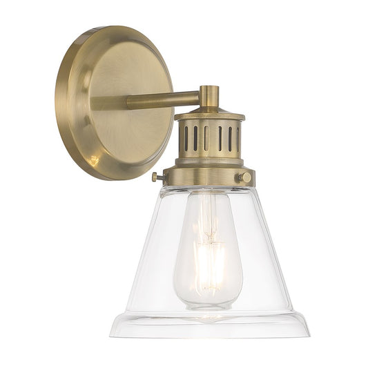 Atlas Lighting Alden 10in 1-Light Wall Sconce | Traditional Antique Brass and Clear Glass | Hallway & Bedroom Accent Light | Model WL11011-BS