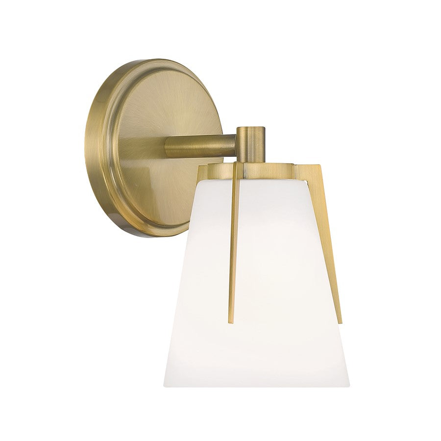 Atlas Lighting Allure 5in 1-Light Wall Sconce | Art Deco Antique Brass and White Opal Glass | Bedroom & Hallway Accent Light | Model WL11014-BS