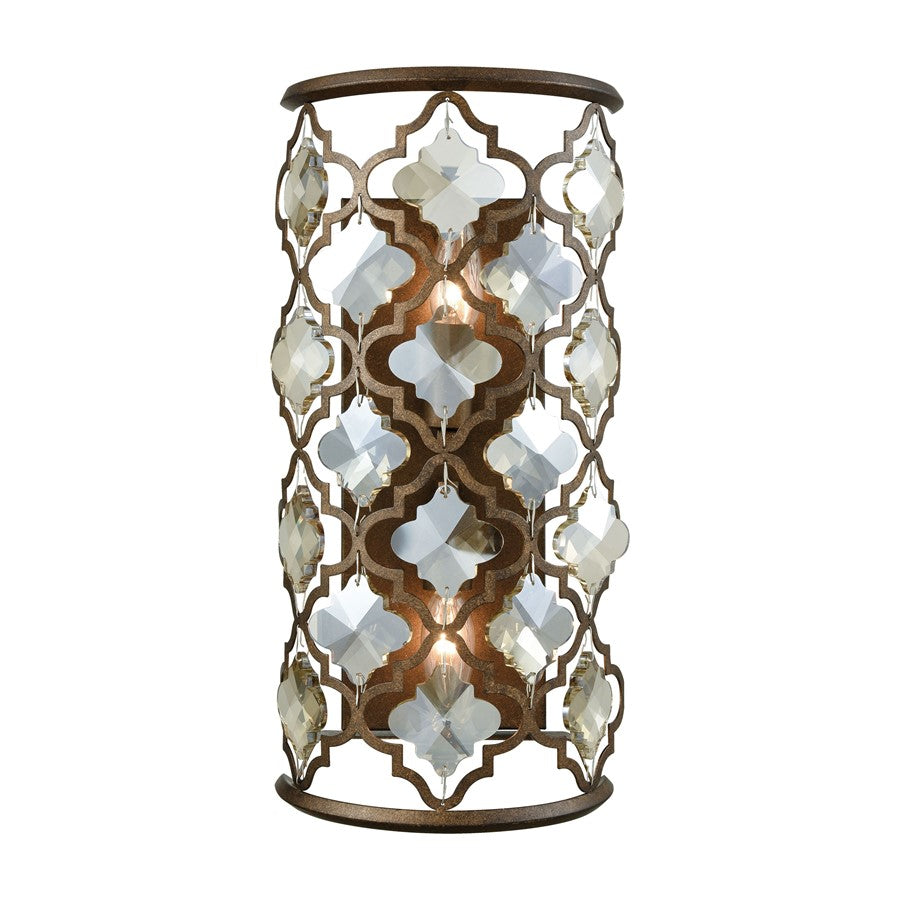 Atlas Lighting Armand 8in 2-Light Wall Sconce | Traditional Weathered Bronze and Crystal | Bedroom & Hallway Accent Light | Model WL11021-BZ