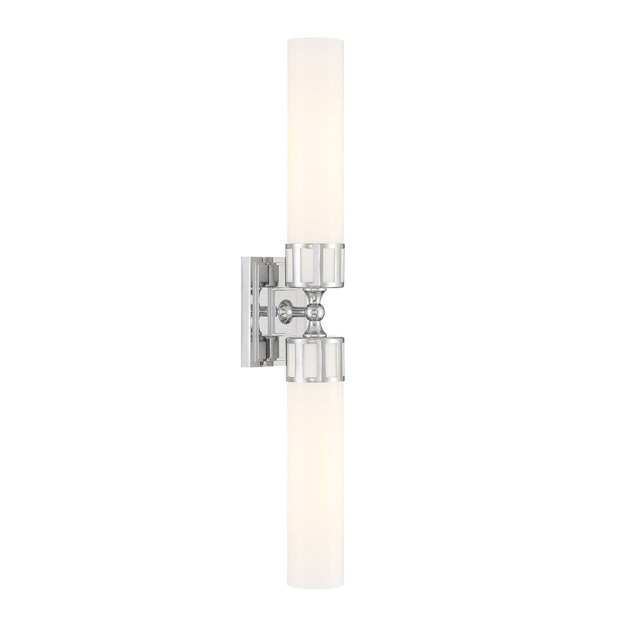 Atlas Lighting Astor 24.5in 2-Light Wall Sconce | Transitional Chrome and Opal Glass | Bathroom & Hallway | E26 Bulbs, Dimmable | Model WL11024-CH