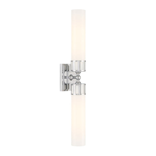 Atlas Lighting Astor 24.5in 2-Light Wall Sconce | Transitional Chrome and Opal Glass | Bathroom & Hallway | E26 Bulbs, Dimmable | Model WL11024-CH