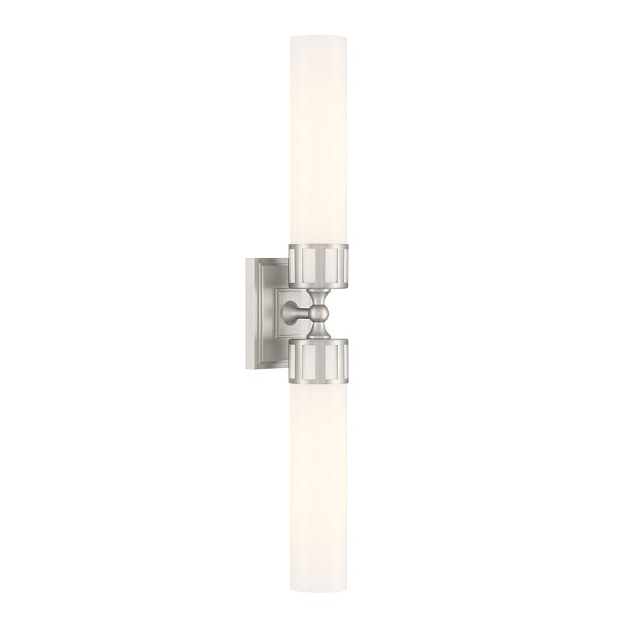 Atlas Lighting Astor 24.5in 2-Light Wall Sconce | Transitional Brushed Nickel and Opal Glass | Bedroom & Hallway Accent Light | Model WL11024-NK