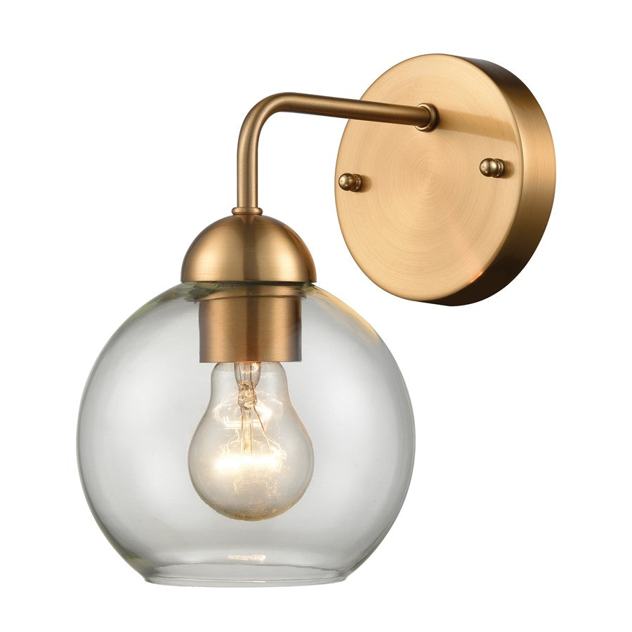 Atlas Lighting Astoria 9.5in 1-Light Wall Sconce | Modern Satin Gold and Clear Glass | Bedroom & Hallway Accent Light | Model WL11025-GD
