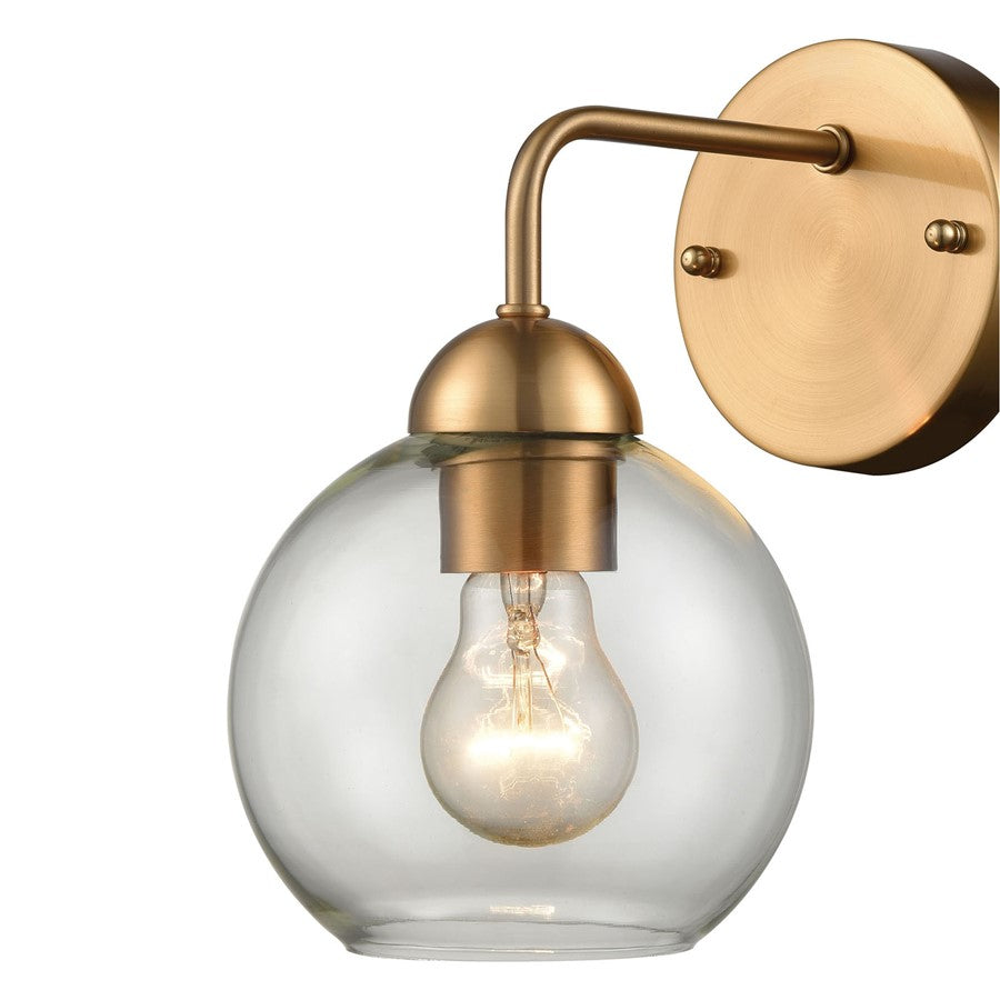 Atlas Lighting Astoria 9.5in 1-Light Wall Sconce | Modern Satin Gold and Clear Glass | Bedroom & Hallway Accent Light | Model WL11025-GD
