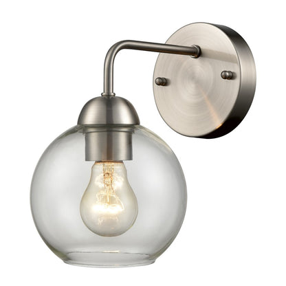 Atlas Lighting Astoria 9.5in 1-Light Wall Sconce | Modern Brushed Nickel and Clear Glass | Bedroom & Hallway Accent Light | Model WL11025-NK