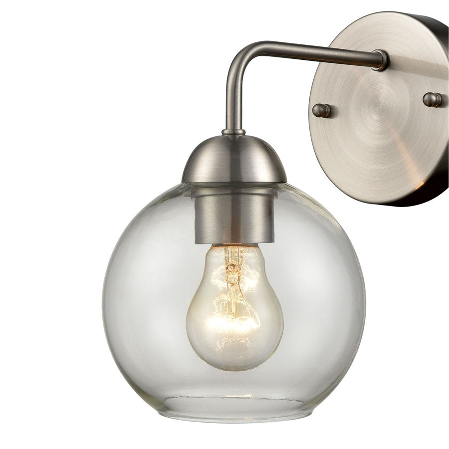 Atlas Lighting Astoria 9.5in 1-Light Wall Sconce | Modern Brushed Nickel and Clear Glass | Bedroom & Hallway Accent Light | Model WL11025-NK