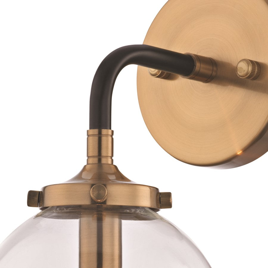 Atlas Lighting Boudreaux 12in 1-Light Sconce | Midcentury Antique Gold and Matte Black with Clear Glass | Bedroom & Living Room | Model WL11032-GD