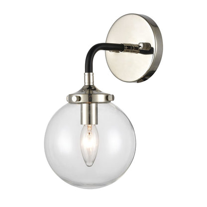 Atlas Lighting Boudreaux 12in 1-Light Wall Sconce | Mid-Century Matte Black and Polished Nickel with Clear Glass | Bedroom | Model WL11032-NK