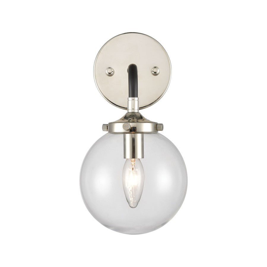 Atlas Lighting Boudreaux 12in 1-Light Wall Sconce | Mid-Century Matte Black and Polished Nickel with Clear Glass | Bedroom | Model WL11032-NK