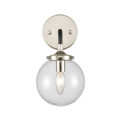 Atlas Lighting Boudreaux 12in 1-Light Wall Sconce | Mid-Century Matte Black and Polished Nickel with Clear Glass | Bedroom | Model WL11032-NK