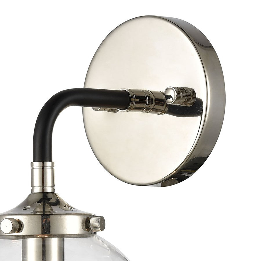 Atlas Lighting Boudreaux 12in 1-Light Wall Sconce | Mid-Century Matte Black and Polished Nickel with Clear Glass | Bedroom | Model WL11032-NK