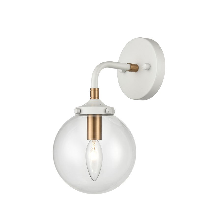 Atlas Lighting Boudreaux 12in 1-Light Wall Sconce | Mid-Century Matte White and Satin Brass with Clear Glass | Bathroom Vanity | Model WL11032-WH