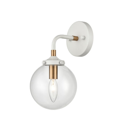 Atlas Lighting Boudreaux 12in 1-Light Wall Sconce | Mid-Century Matte White and Satin Brass with Clear Glass | Bathroom Vanity | Model WL11032-WH