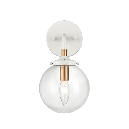 Atlas Lighting Boudreaux 12in 1-Light Wall Sconce | Mid-Century Matte White and Satin Brass with Clear Glass | Bathroom Vanity | Model WL11032-WH