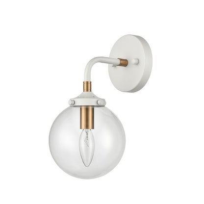Atlas Lighting Boudreaux 12in 1-Light Wall Sconce | Mid-Century Matte White and Satin Brass with Clear Glass | Bathroom Vanity | Model WL11032-WH