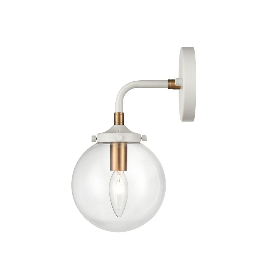 Atlas Lighting Boudreaux 12in 1-Light Wall Sconce | Mid-Century Matte White and Satin Brass with Clear Glass | Bathroom Vanity | Model WL11032-WH