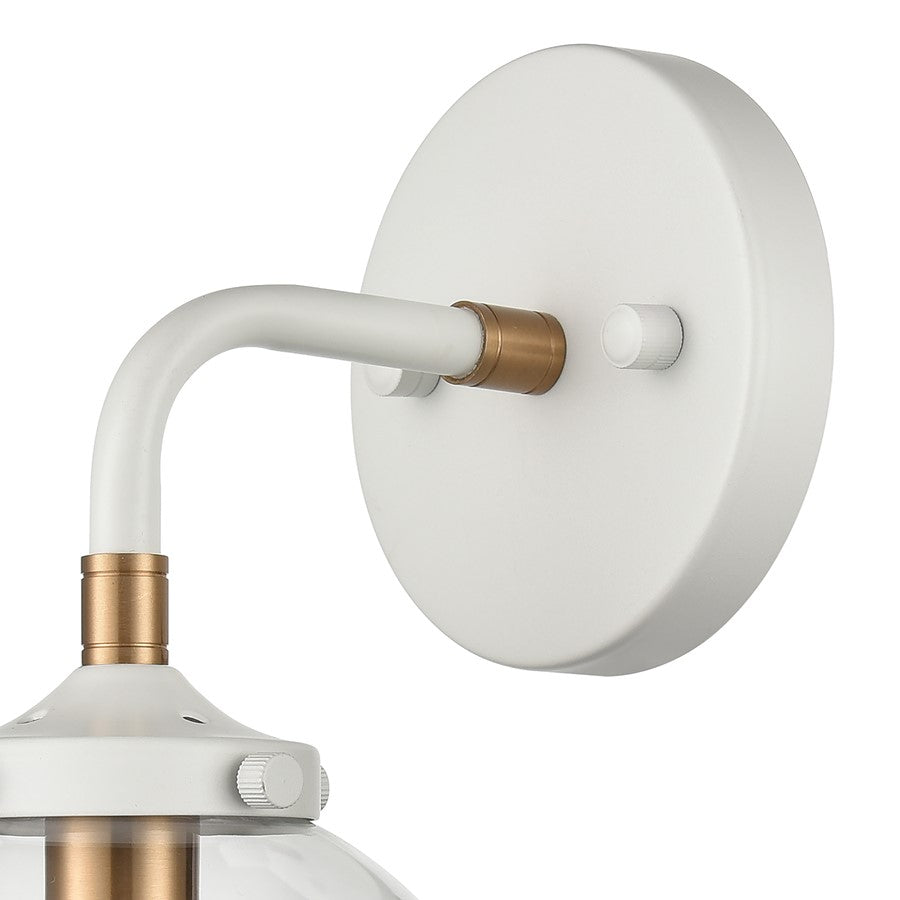 Atlas Lighting Boudreaux 12in 1-Light Wall Sconce | Mid-Century Matte White and Satin Brass with Clear Glass | Bathroom Vanity | Model WL11032-WH