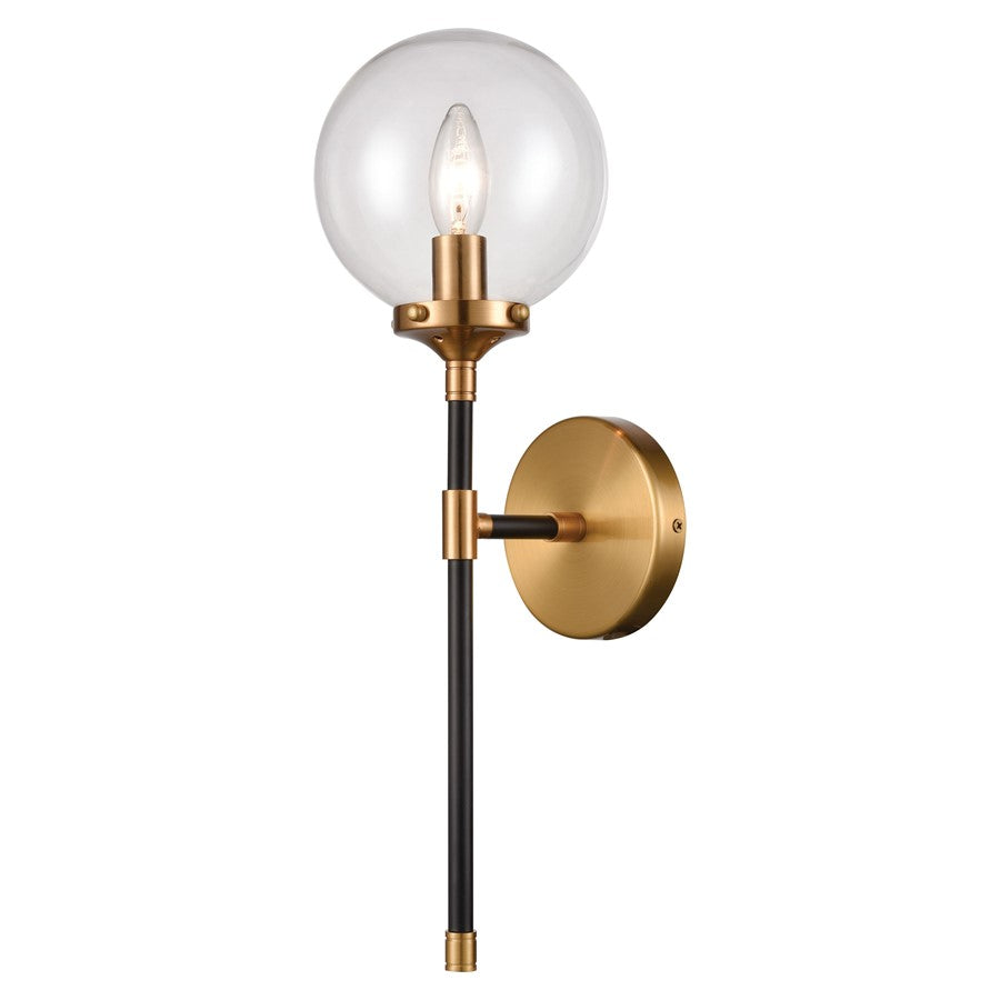 Atlas Lighting Boudreaux 19in 1-Light Wall Sconce | Mid-Century Matte Black and Antique Gold with Clear Glass | Bedroom & Hallway | Model WL11033-GD