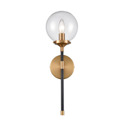 Atlas Lighting Boudreaux 19in 1-Light Wall Sconce | Mid-Century Matte Black and Antique Gold with Clear Glass | Bedroom & Hallway | Model WL11033-GD