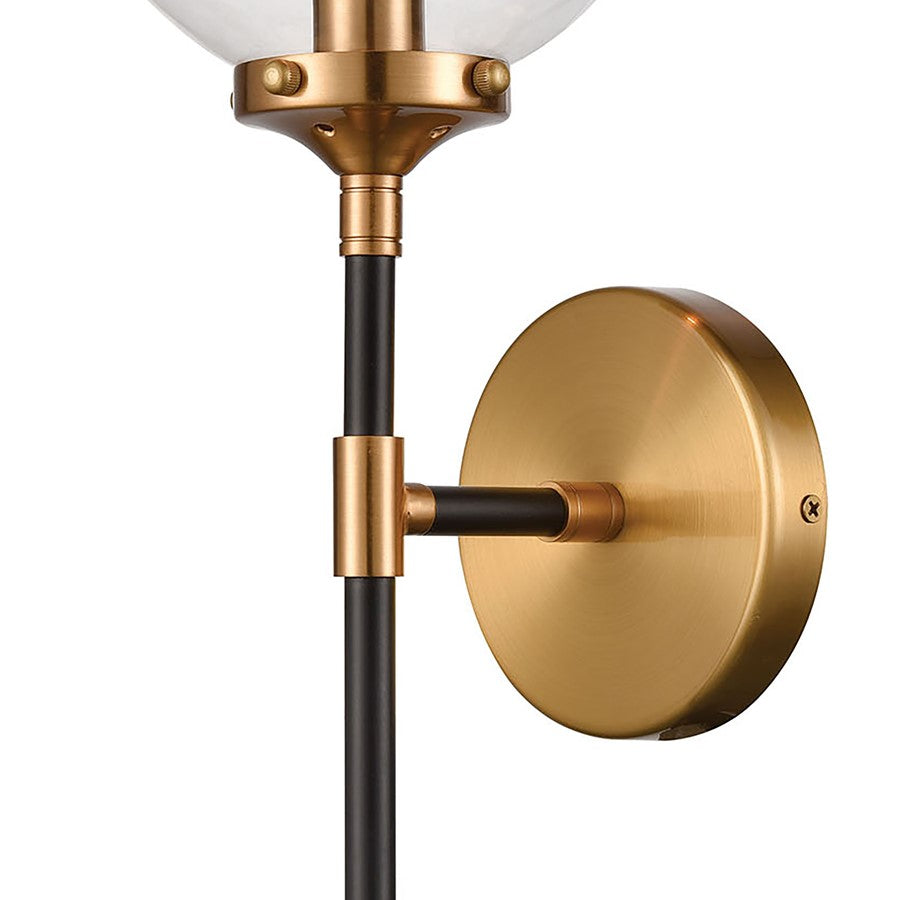 Atlas Lighting Boudreaux 19in 1-Light Wall Sconce | Mid-Century Matte Black and Antique Gold with Clear Glass | Bedroom & Hallway | Model WL11033-GD