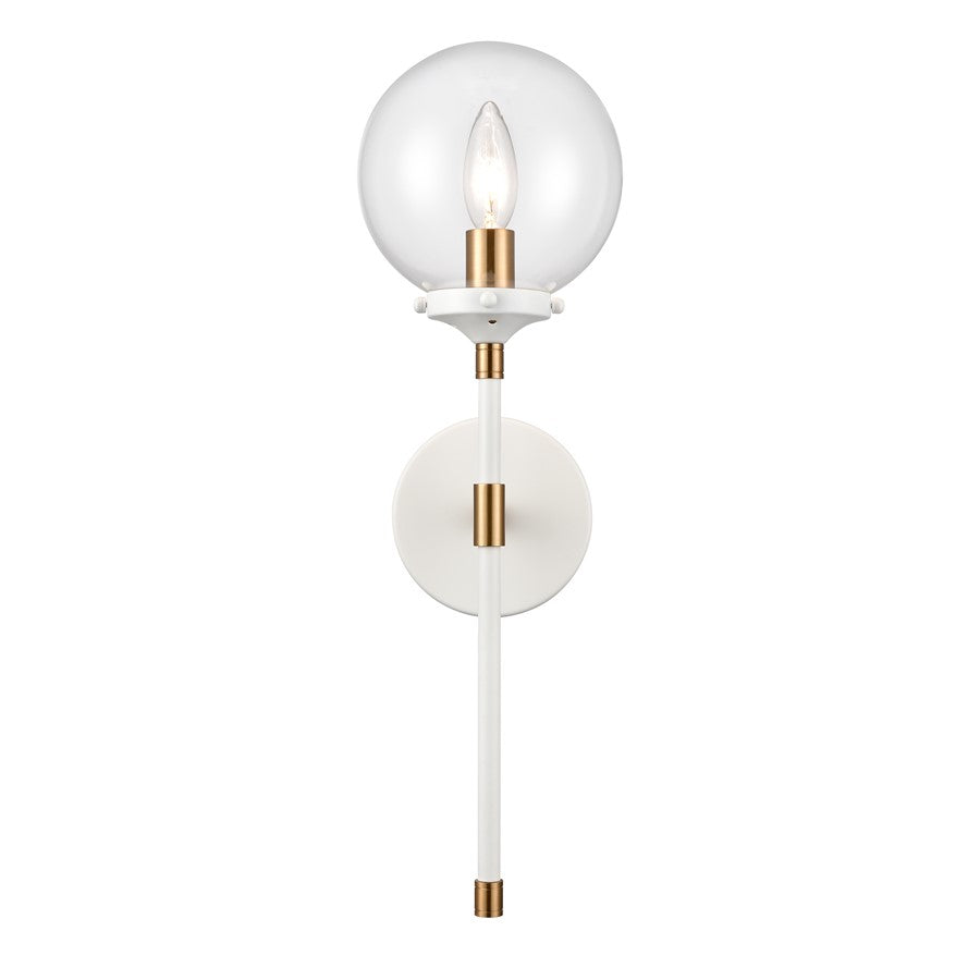 Atlas Lighting Boudreaux 19in 1-Light Wall Sconce | Mid-Century Matte White and Satin Brass with Clear Glass | Bedroom & Hallway | Model WL11033-WH