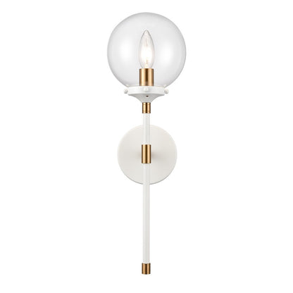 Atlas Lighting Boudreaux 19in 1-Light Wall Sconce | Mid-Century Matte White and Satin Brass with Clear Glass | Bedroom & Hallway | Model WL11033-WH