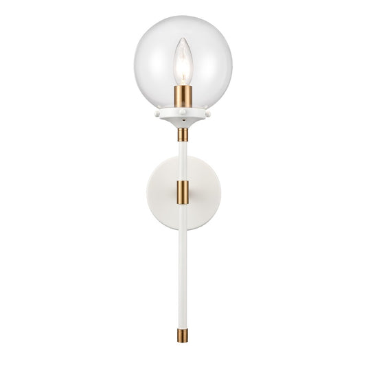 Atlas Lighting Boudreaux 19in 1-Light Wall Sconce | Mid-Century Matte White and Satin Brass with Clear Glass | Bedroom & Hallway | Model WL11033-WH