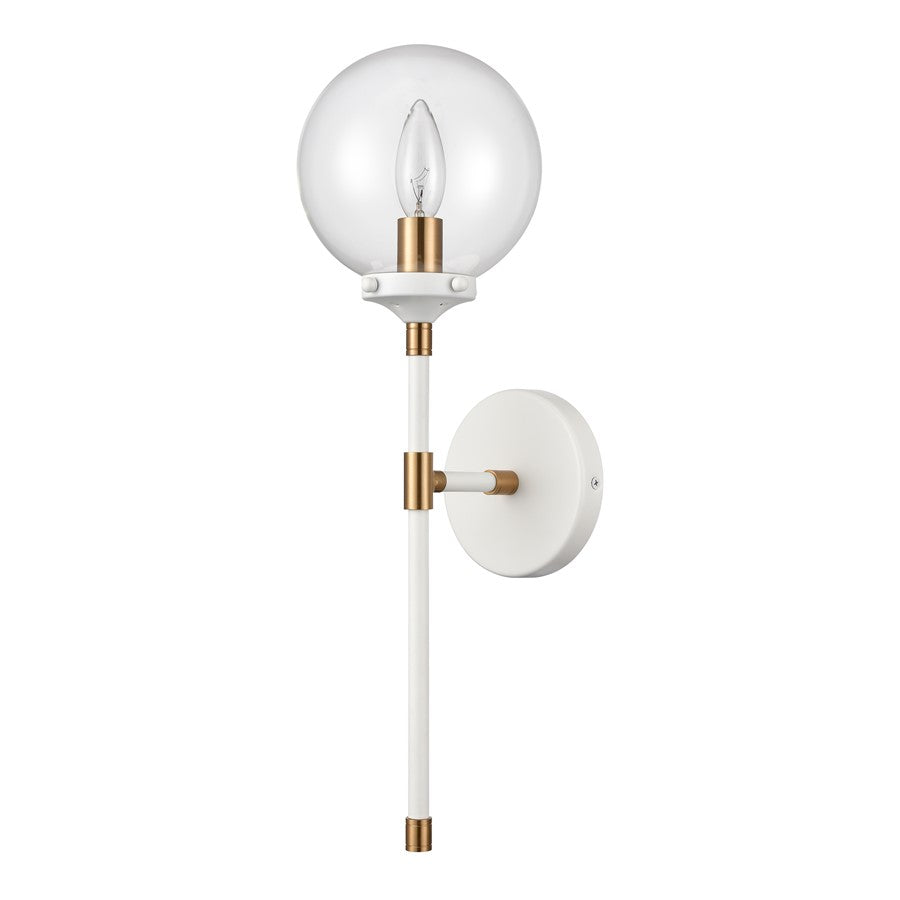 Atlas Lighting Boudreaux 19in 1-Light Wall Sconce | Mid-Century Matte White and Satin Brass with Clear Glass | Bedroom & Hallway | Model WL11033-WH