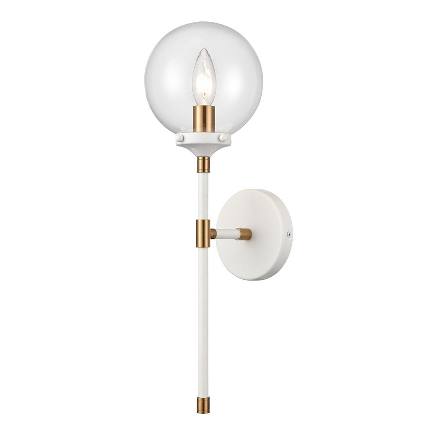Atlas Lighting Boudreaux 19in 1-Light Wall Sconce | Mid-Century Matte White and Satin Brass with Clear Glass | Bedroom & Hallway | Model WL11033-WH