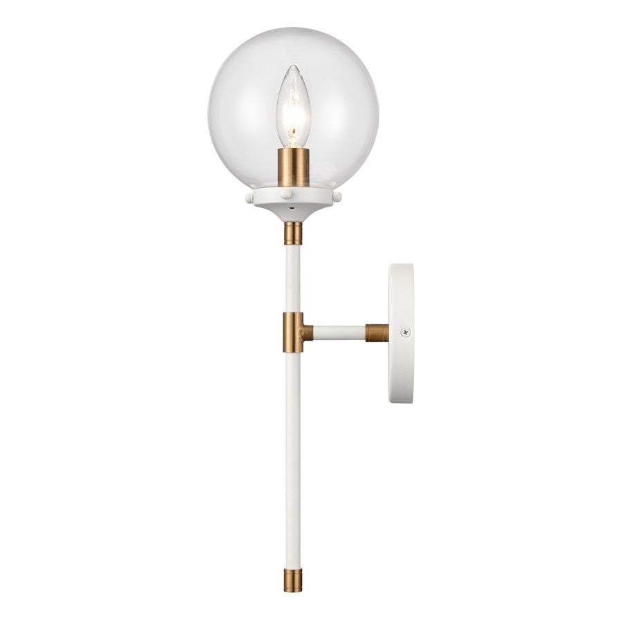 Atlas Lighting Boudreaux 19in 1-Light Wall Sconce | Mid-Century Matte White and Satin Brass with Clear Glass | Bedroom & Hallway | Model WL11033-WH