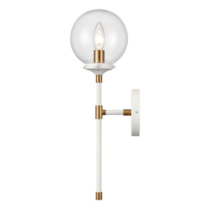 Atlas Lighting Boudreaux 19in 1-Light Wall Sconce | Mid-Century Matte White and Satin Brass with Clear Glass | Bedroom & Hallway | Model WL11033-WH