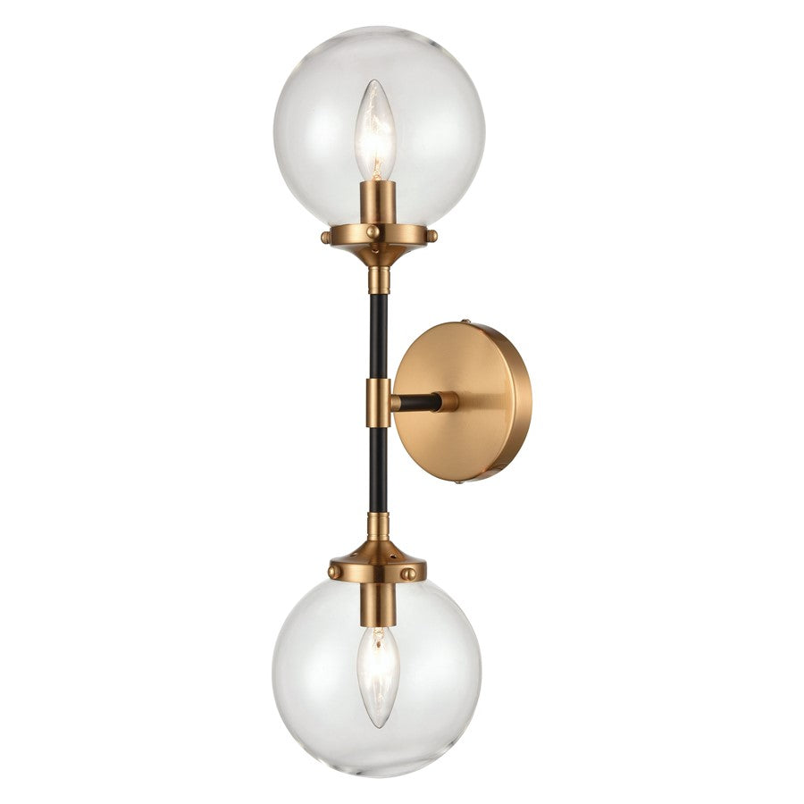 Atlas Lighting Boudreaux 21in 2-Light Wall Sconce | Mid-Century Antique Gold and Matte Black with Clear Glass | Bedroom & Hallway | Model WL11034-GD